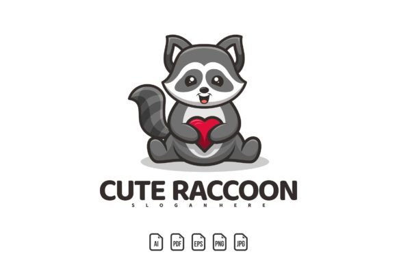 Valentine's Cute Raccoon Mascot Logo: A Charming Design Asset